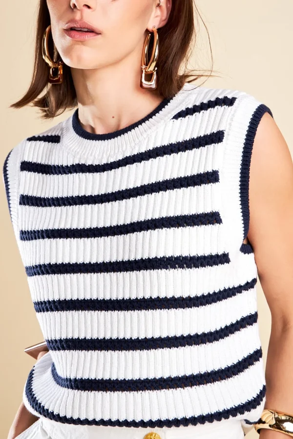 ENGLISH FACTORY Tops*- Knit Stripe Top OFFWHITE/NAVY
