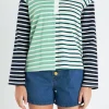 ENGLISH FACTORY Tops*- Knit Stripe Color Block Polo Sleeves Top MULTI