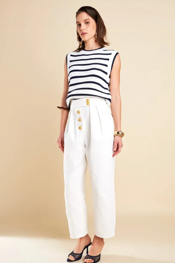 ENGLISH FACTORY Tops*- Knit Stripe Top OFFWHITE/NAVY