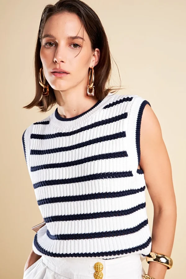 ENGLISH FACTORY Tops*- Knit Stripe Top OFFWHITE/NAVY