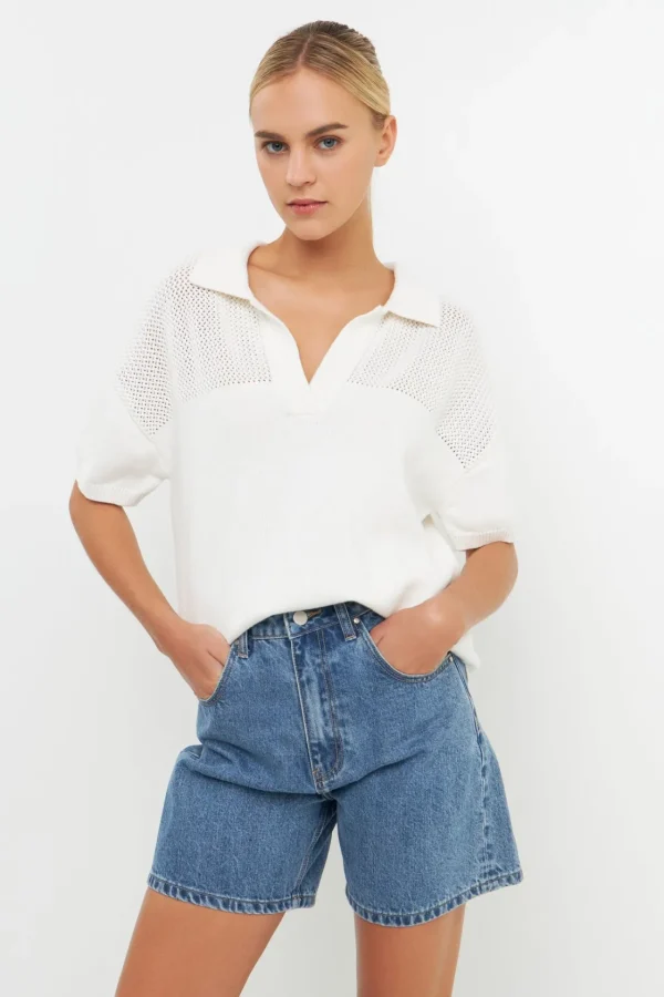 ENGLISH FACTORY Sweaters & Knits | Tops*- Knit Sweatshirt with Short Sleeve