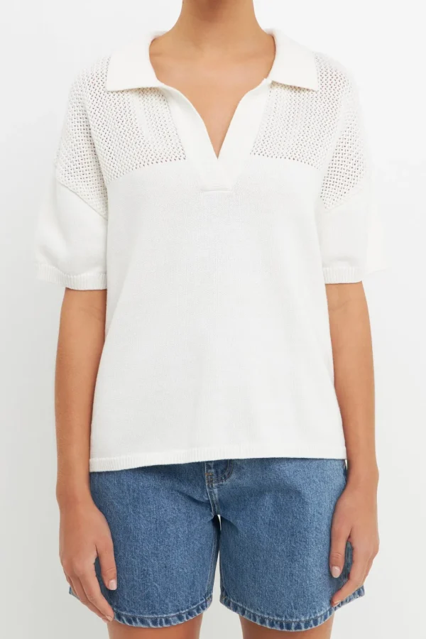 ENGLISH FACTORY Sweaters & Knits | Tops*- Knit Sweatshirt with Short Sleeve