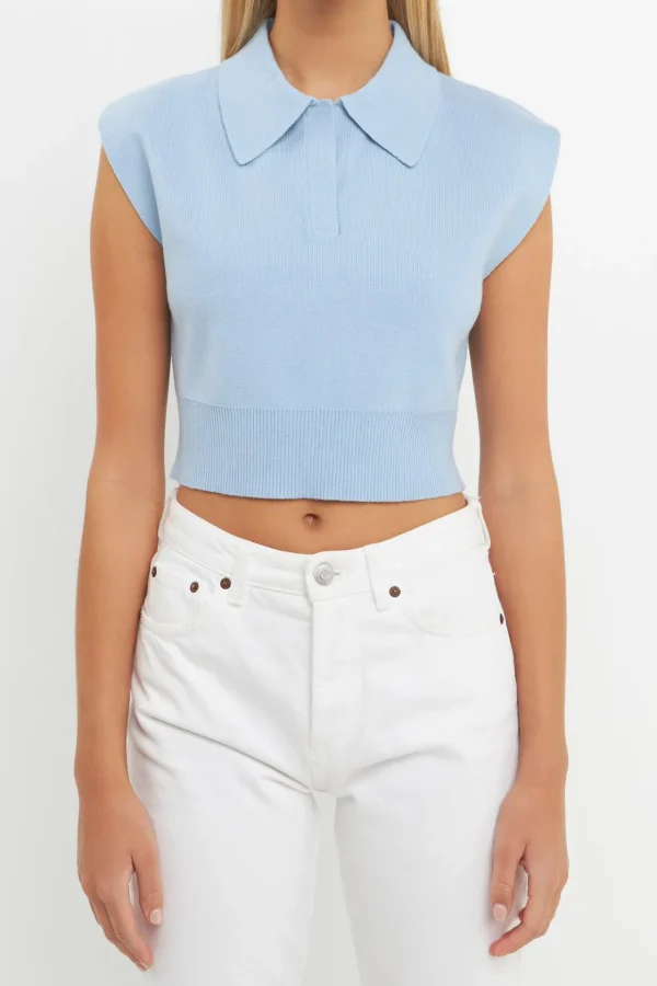 ENGLISH FACTORY Sweaters & Knits | Tops*- Knit Top with Collar POWDERBLUE