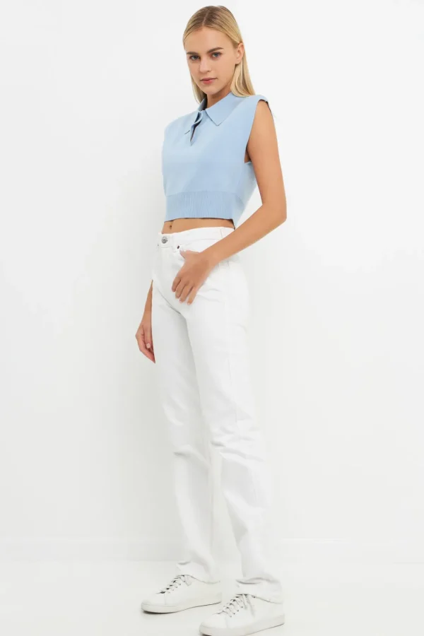 ENGLISH FACTORY Sweaters & Knits | Tops*- Knit Top with Collar POWDERBLUE