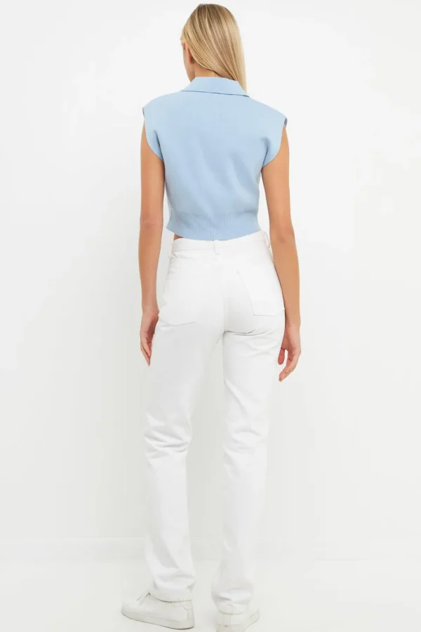 ENGLISH FACTORY Sweaters & Knits | Tops*- Knit Top with Collar POWDERBLUE