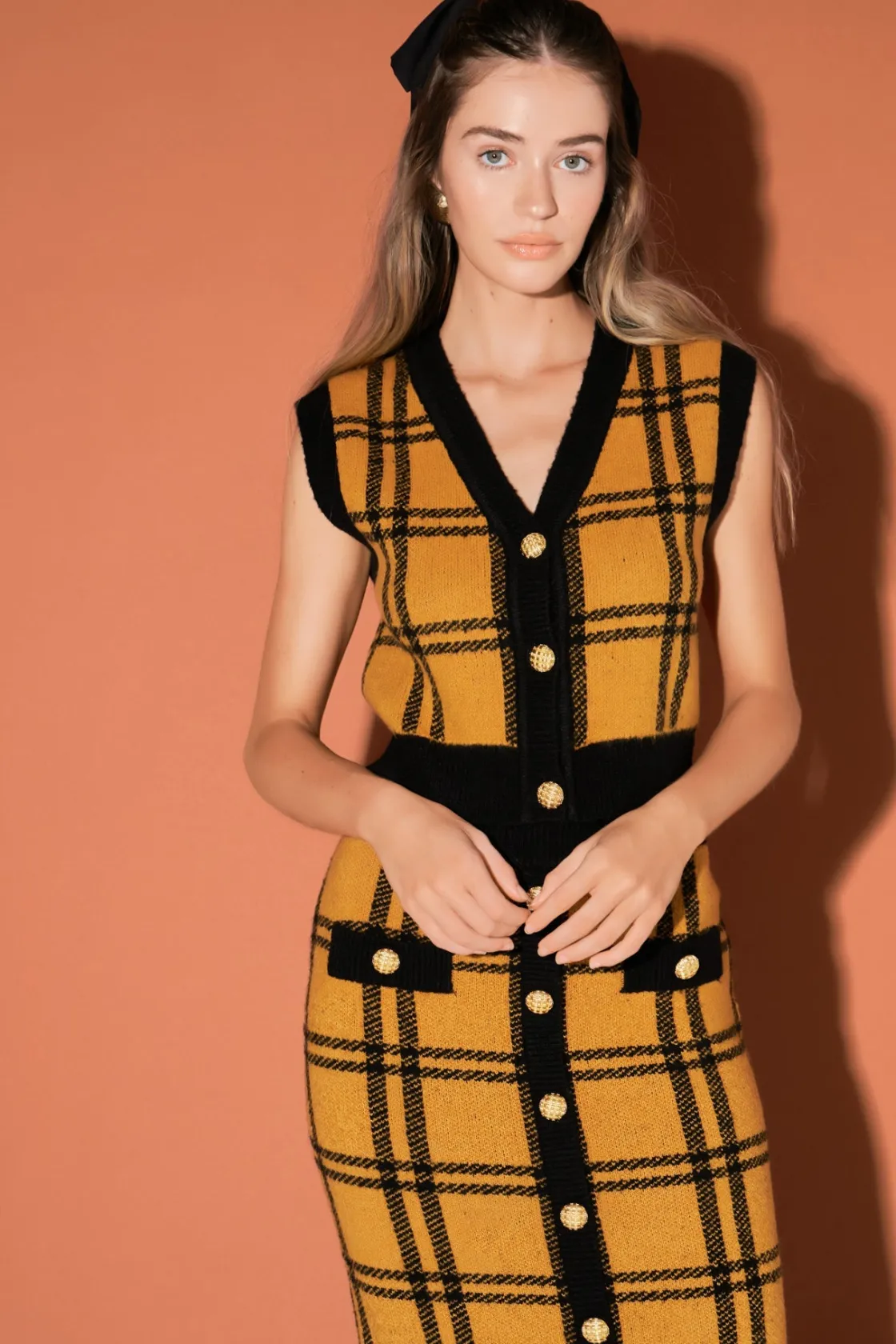 english_factory__knit_ves_3.webp ENGLISH FACTORY Sweaters & Knits | Matching Sets*- Knit Vest with Buttons YELLOW/BLACK