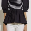 ENGLISH FACTORY Tops*- Knit With Poplin Mixed Top WHITECOMBO