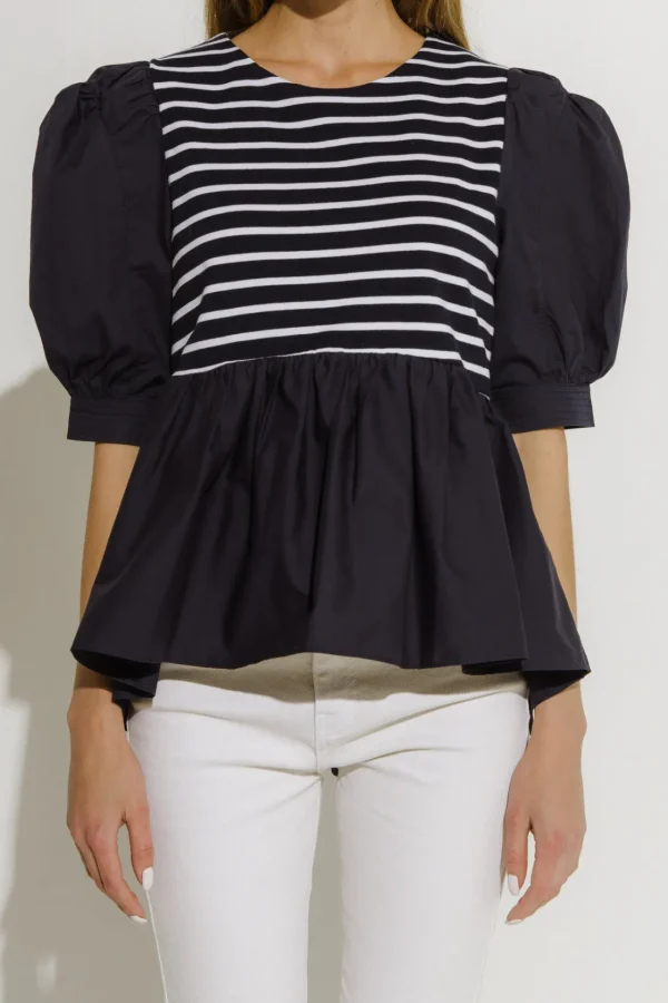 ENGLISH FACTORY Tops*- Knit With Poplin Mixed Top WHITECOMBO