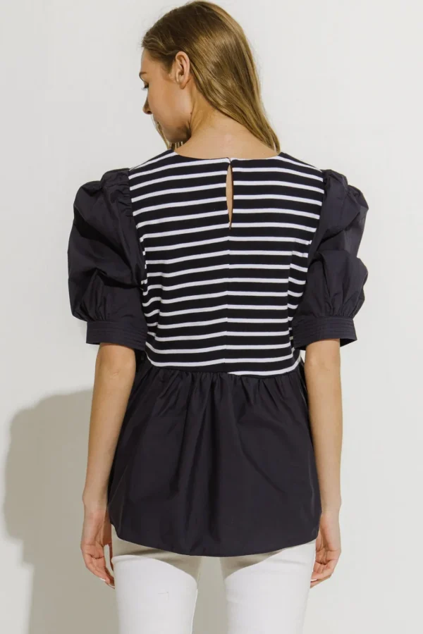 ENGLISH FACTORY Tops*- Knit With Poplin Mixed Top WHITECOMBO