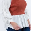 ENGLISH FACTORY Sweaters & Knits | Tops*- Knit Woven Combo Top BROWNCOMBO