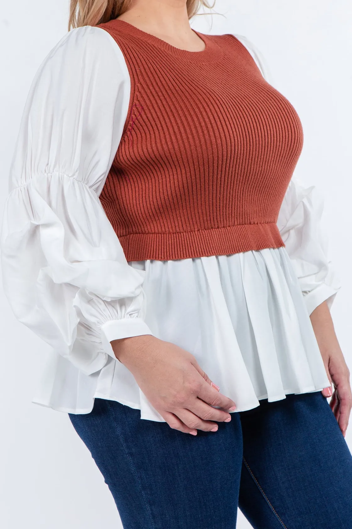 english_factory__knit_wov_0.webp ENGLISH FACTORY Sweaters & Knits | Tops*- Knit Woven Combo Top BROWNCOMBO