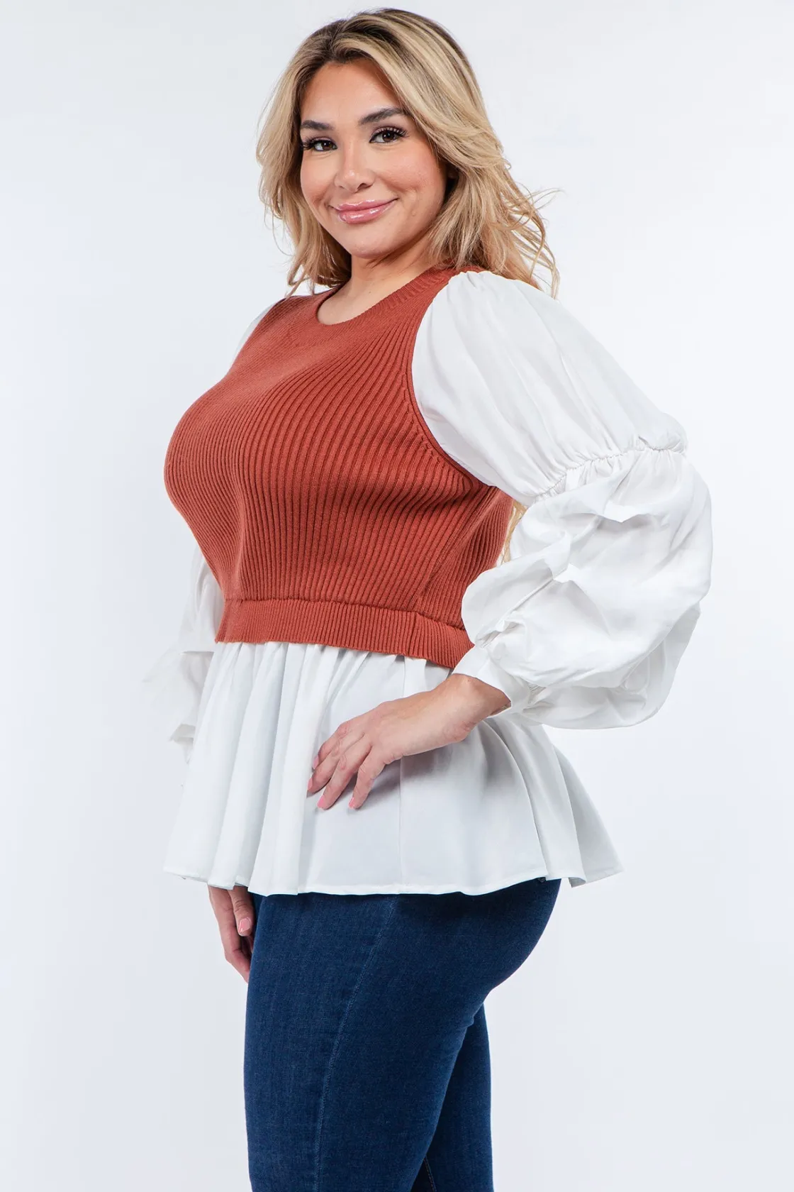 english_factory__knit_wov_1.webp ENGLISH FACTORY Sweaters & Knits | Tops*- Knit Woven Combo Top BROWNCOMBO