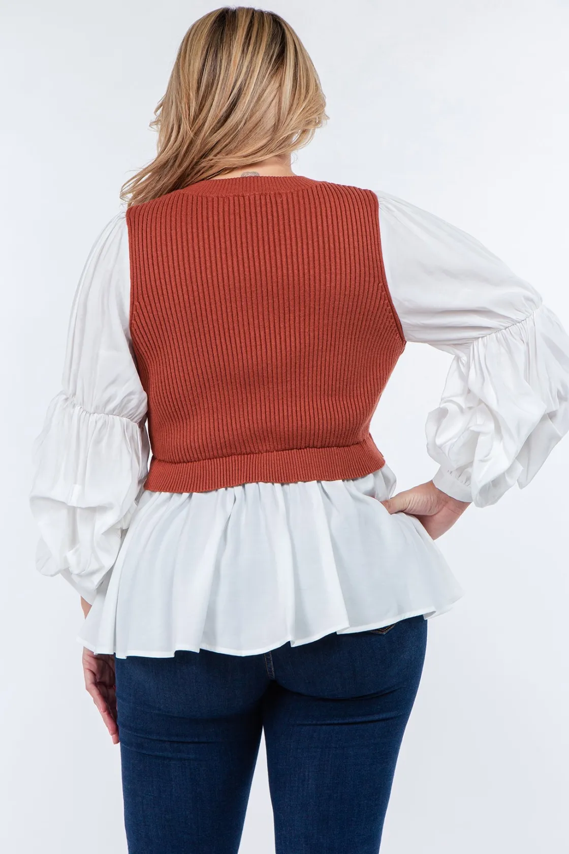 english_factory__knit_wov_2.webp ENGLISH FACTORY Sweaters & Knits | Tops*- Knit Woven Combo Top BROWNCOMBO