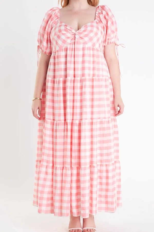 ENGLISH FACTORY Tops*- Knotted Gingham Dress PINK