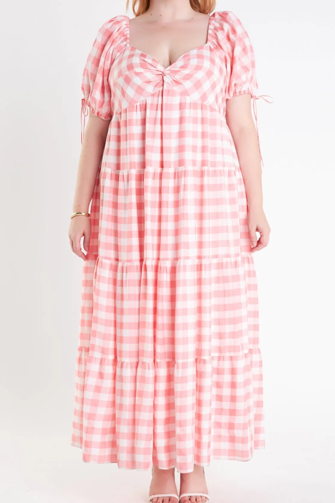 english_factory__knotted__0.webp ENGLISH FACTORY Tops*- Knotted Gingham Dress PINK
