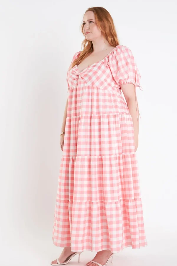 ENGLISH FACTORY Tops*- Knotted Gingham Dress PINK