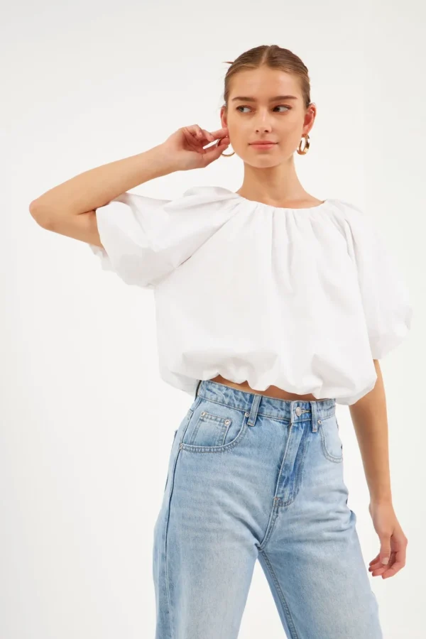 ENGLISH FACTORY Tops*- Knotted Cut Out Detail Top WHITE