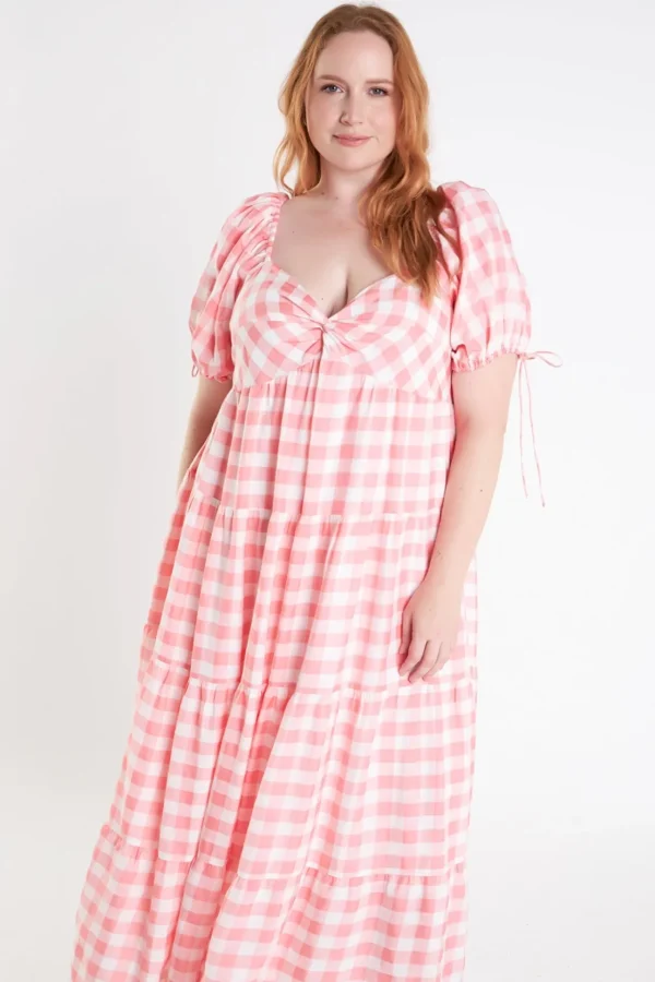 ENGLISH FACTORY Tops*- Knotted Gingham Dress PINK