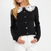 ENGLISH FACTORY Cardigans*- Lace Collar Cardigan BLACK