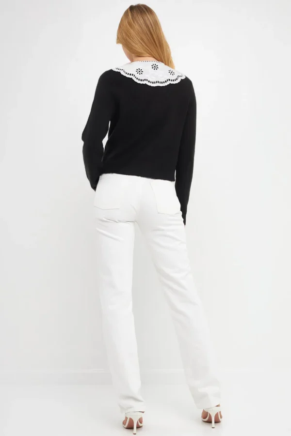 ENGLISH FACTORY Cardigans*- Lace Collar Cardigan BLACK