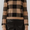 ENGLISH FACTORY Sweaters & Knits*- Lace Detail with Check Sweater TAN/BLACK