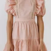 ENGLISH FACTORY Lace Dresses*- Lace Inserted Dress with Puff Sleeves BLUSH