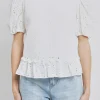 ENGLISH FACTORY Tops*- Lace Puff Sleeve Top With Shoulder Ruffle Details WHITE