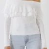 ENGLISH FACTORY Sweaters & Knits | Tops*- Lace Ruffle Off-The-Shoulder Top