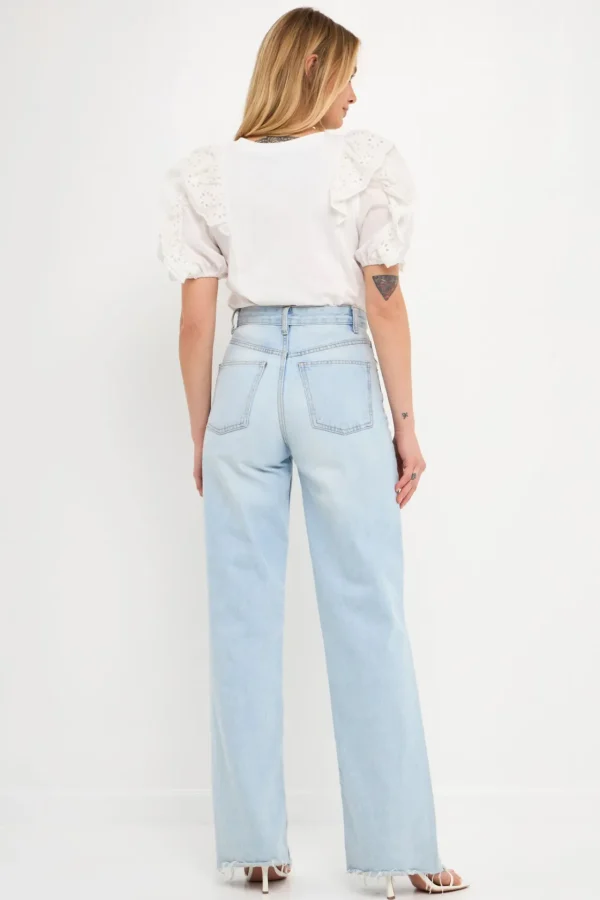 ENGLISH FACTORY Tops*- Lace Ruffle Detail Knit Top WHITE