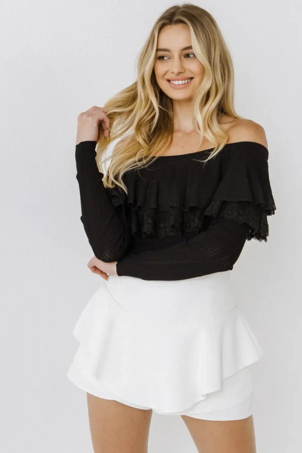 ENGLISH FACTORY Sweaters & Knits | Tops*- Lace Ruffle Off-The-Shoulder Top