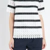 ENGLISH FACTORY Tops*- Lace Striped Top WHITE/BLACK