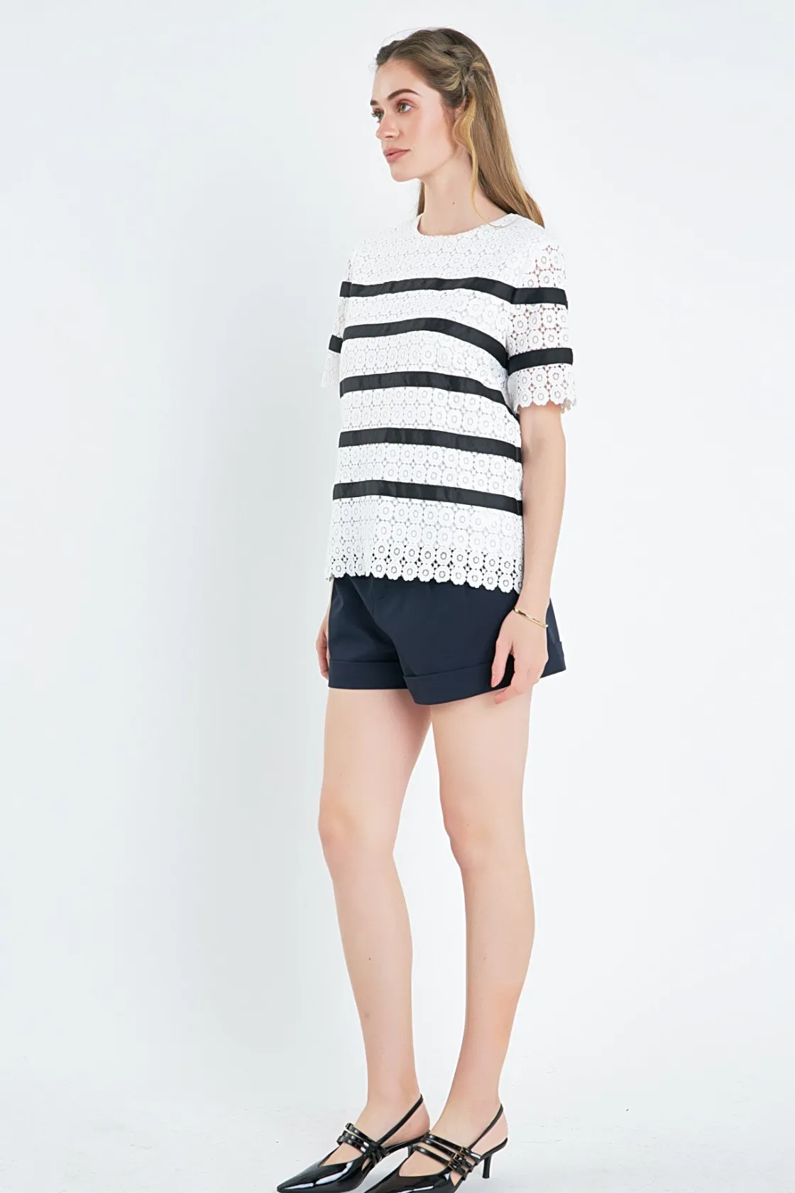english_factory__lace_str_1.webp ENGLISH FACTORY Tops*- Lace Striped Top WHITE/BLACK