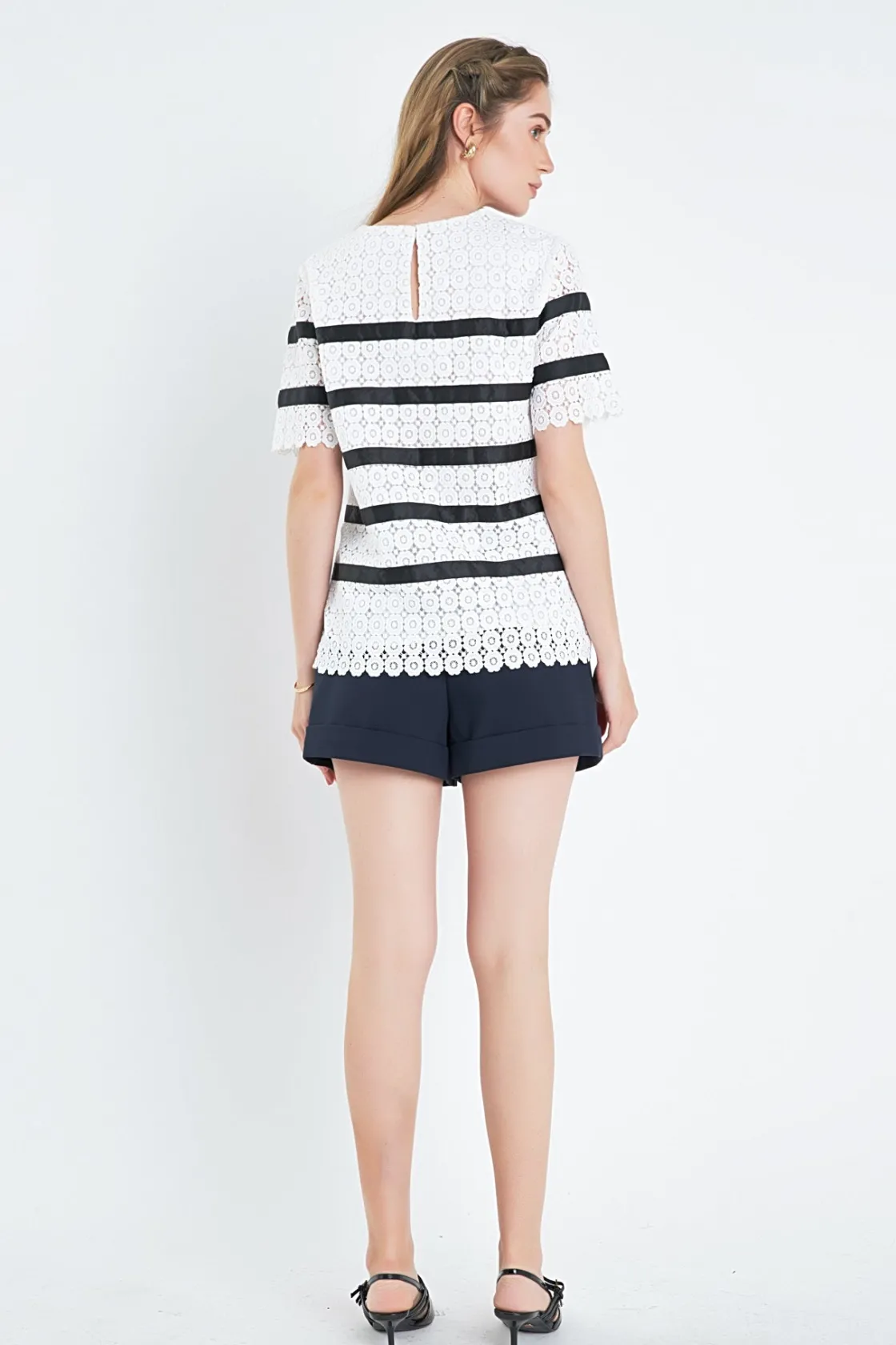 english_factory__lace_str_2.webp ENGLISH FACTORY Tops*- Lace Striped Top WHITE/BLACK
