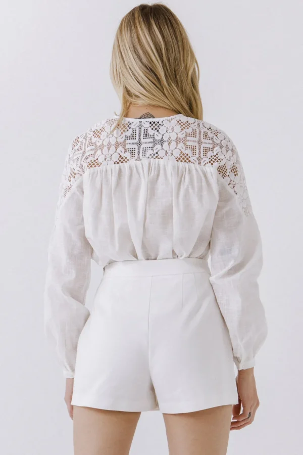 ENGLISH FACTORY Shirts & Blouses | Tops*- Lace Yoke With Long Sleeve Blouse WHITE
