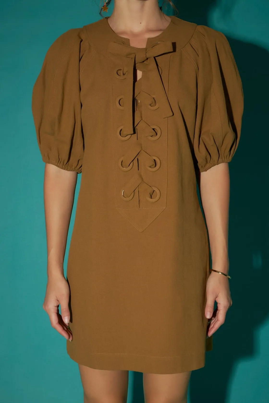 english_factory__laced_up_10.webp ENGLISH FACTORY Lace Dresses | Puff Sleeve*- Laced Up Puffed Sleeve Mini Dress