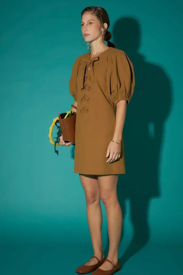 ENGLISH FACTORY Lace Dresses | Puff Sleeve*- Laced Up Puffed Sleeve Mini Dress