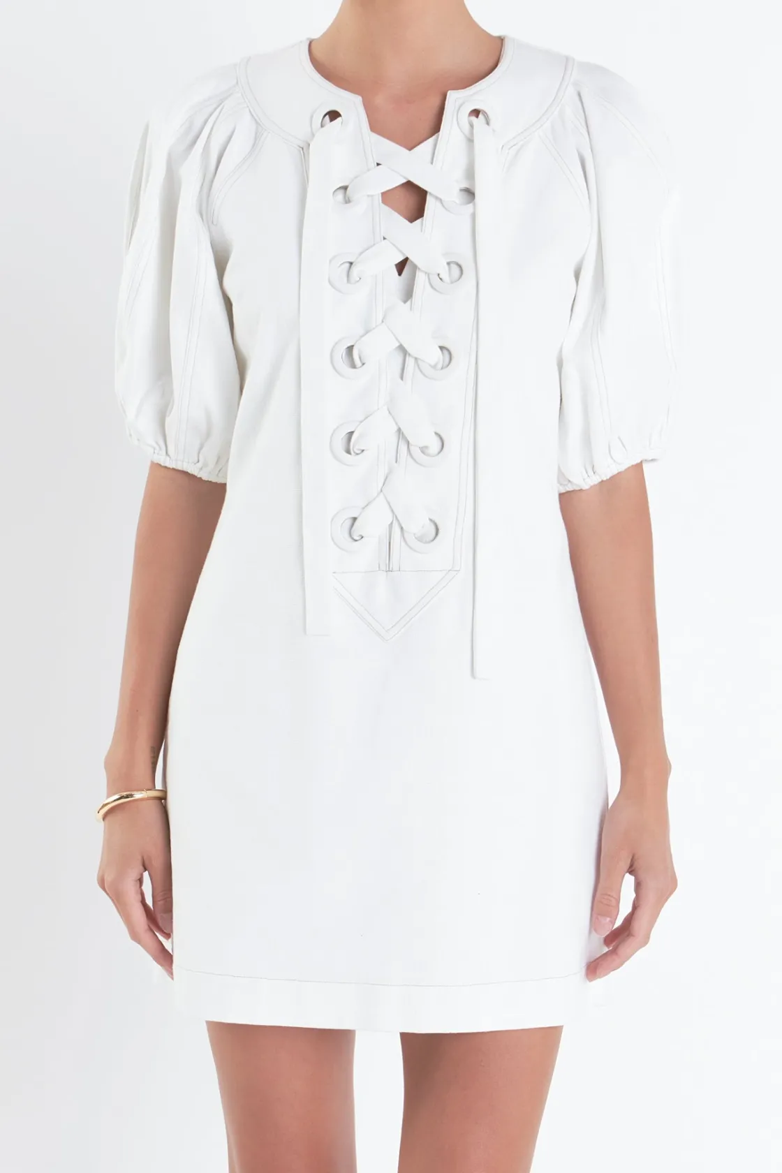 english_factory__laced_up_15.webp ENGLISH FACTORY Lace Dresses | Puff Sleeve*- Laced Up Puffed Sleeve Mini Dress