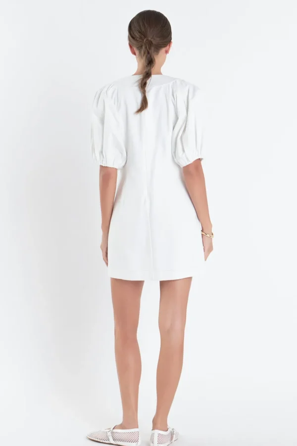 ENGLISH FACTORY Lace Dresses | Puff Sleeve*- Laced Up Puffed Sleeve Mini Dress