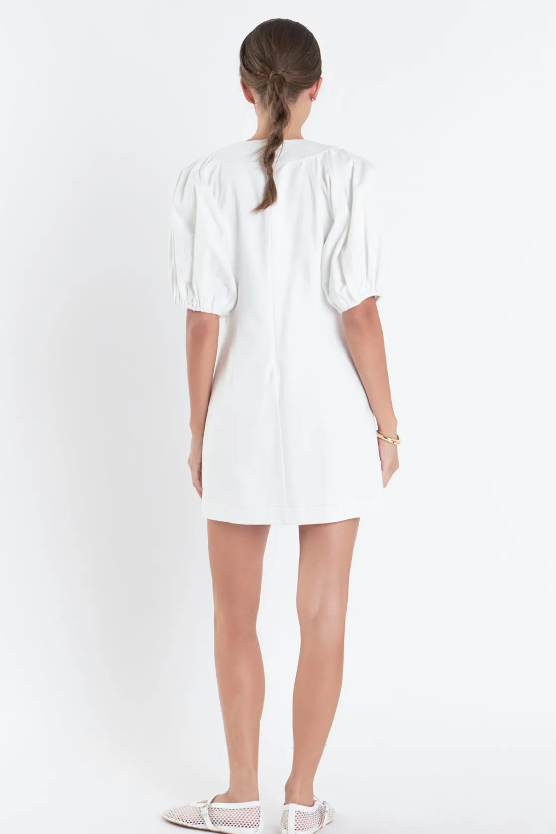 english_factory__laced_up_17.webp ENGLISH FACTORY Lace Dresses | Puff Sleeve*- Laced Up Puffed Sleeve Mini Dress