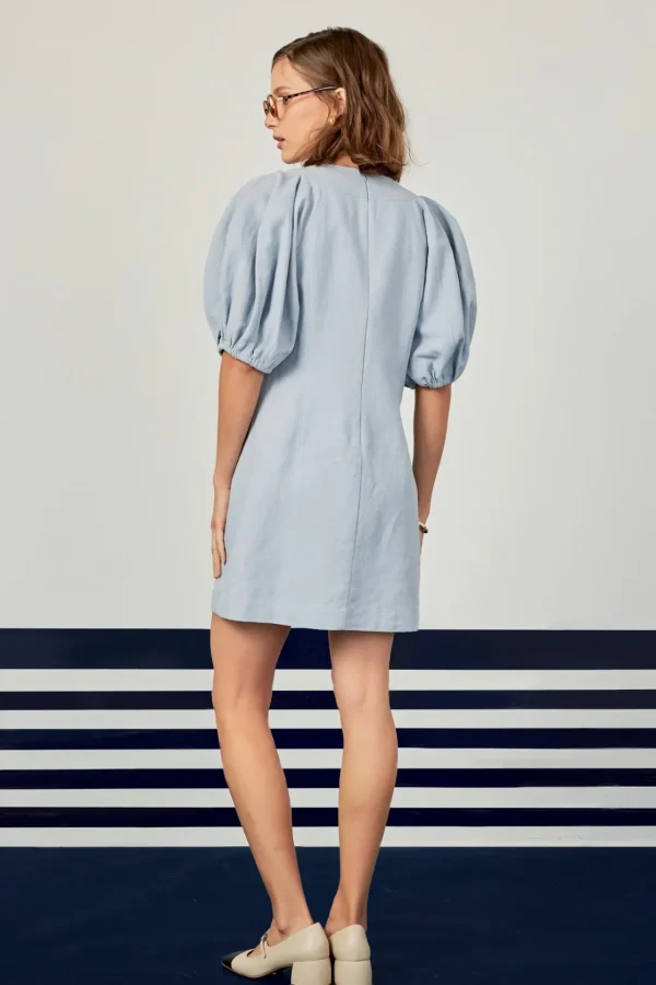 ENGLISH FACTORY Lace Dresses | Puff Sleeve*- Laced Up Puffed Sleeve Mini Dress