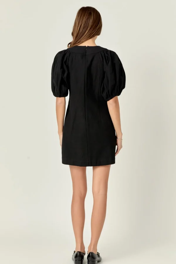 ENGLISH FACTORY Lace Dresses | Puff Sleeve*- Laced Up Puffed Sleeve Mini Dress