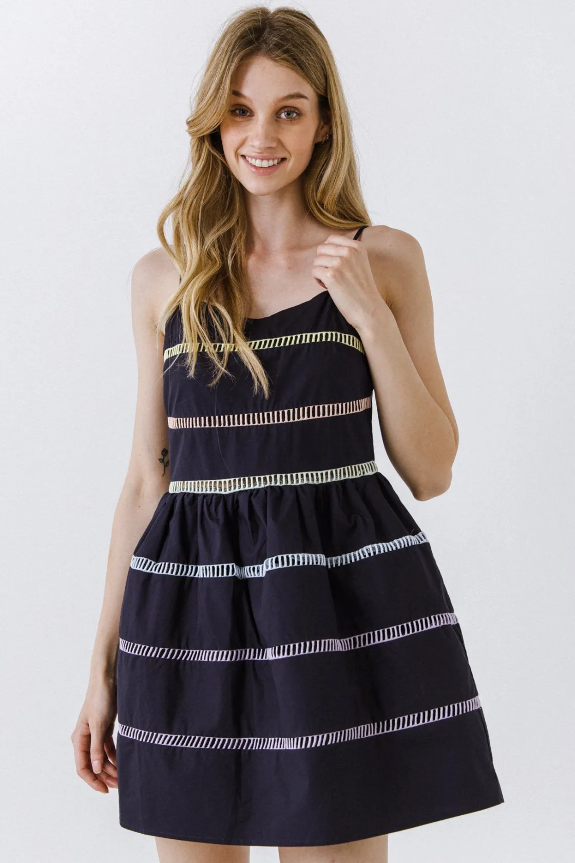 english_factory__ladder_l_2-1.webp ENGLISH FACTORY Lace Dresses | Tops*- Ladder Lace Mini Dress NAVYMULTI