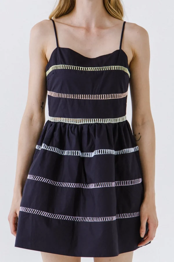 ENGLISH FACTORY Lace Dresses | Tops*- Ladder Lace Mini Dress NAVYMULTI