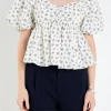 ENGLISH FACTORY Tops*- Lavender Floral Puff Sleeve Top CREAM