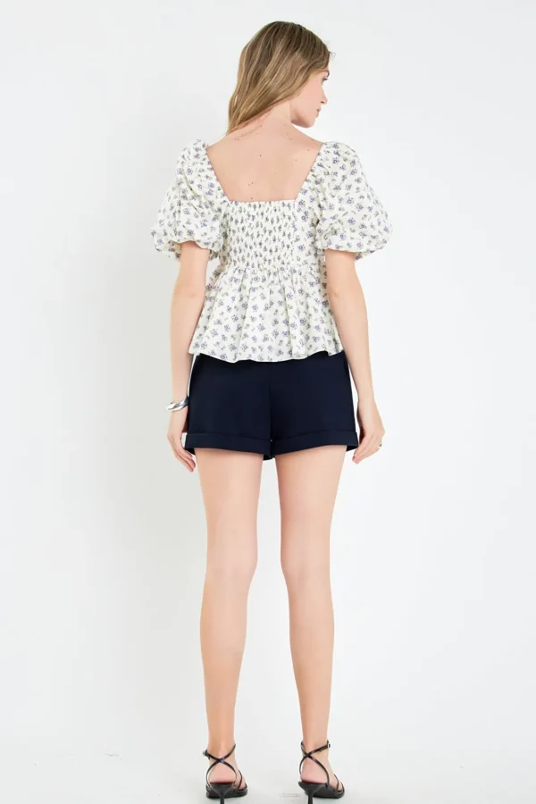 ENGLISH FACTORY Tops*- Lavender Floral Puff Sleeve Top CREAM