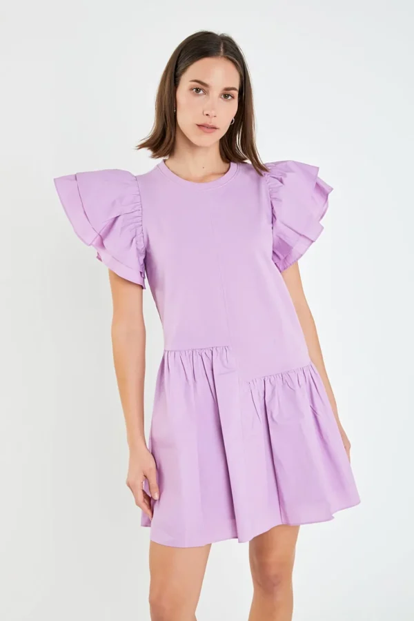 ENGLISH FACTORY Tops*- Layered Ruffles Mini Dress LILAC