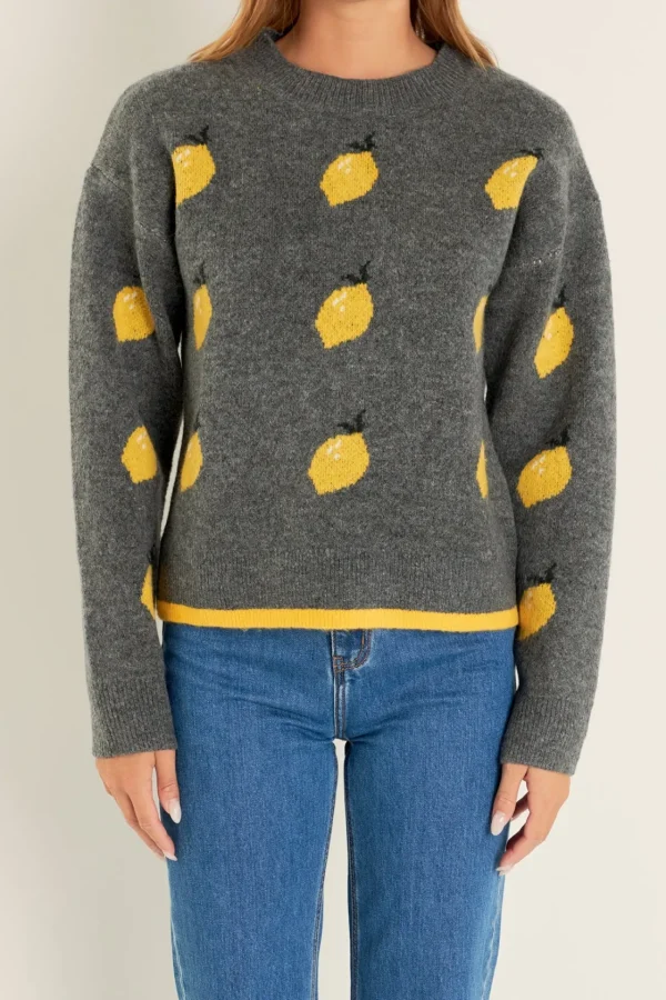 ENGLISH FACTORY Sweaters & Knits | Tops*- Lemon Crew Neck Knit CHARCOAL