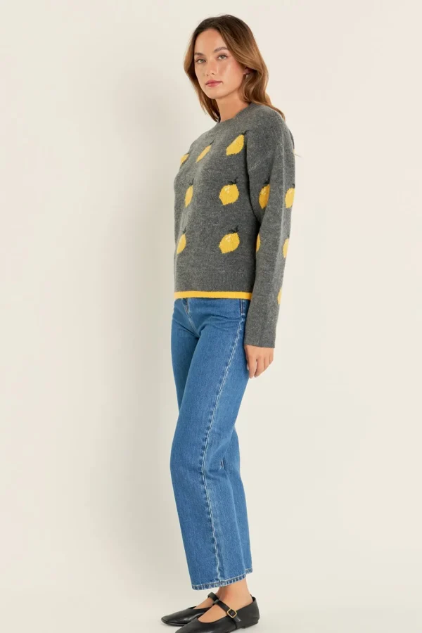 ENGLISH FACTORY Sweaters & Knits | Tops*- Lemon Crew Neck Knit CHARCOAL