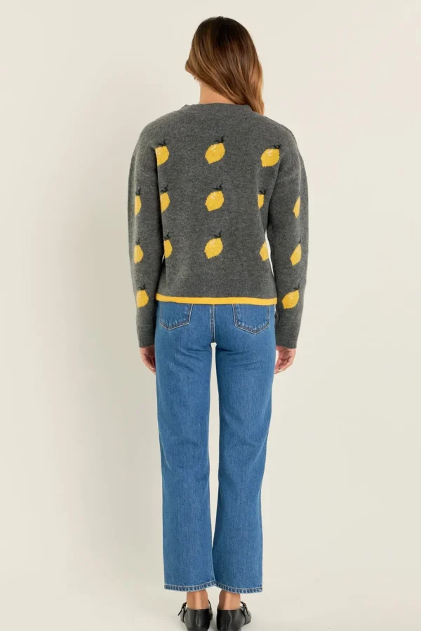 ENGLISH FACTORY Sweaters & Knits | Tops*- Lemon Crew Neck Knit CHARCOAL