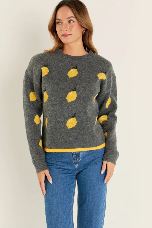 ENGLISH FACTORY Sweaters & Knits | Tops*- Lemon Crew Neck Knit CHARCOAL